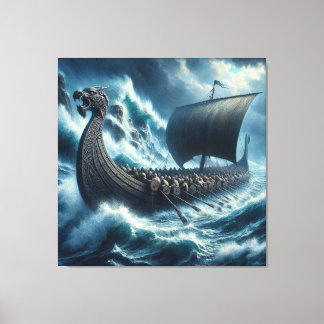 Mystic Viking Ship: Seascape Art with Dramatic Canvas Print