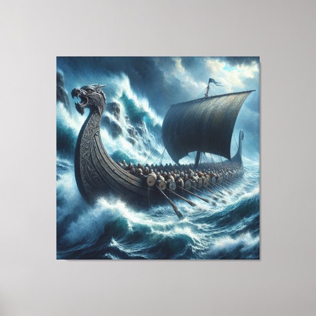  Mystic Viking Ship: Seascape Art with Dramatic  Canvas Print (Front)
