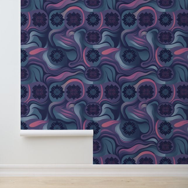 Mystic Waves: Enchanting Twilight Floral Pattern Wallpaper (Application)