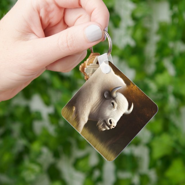 Mystic White Buffalo Digital Art   Keychain (Hand)