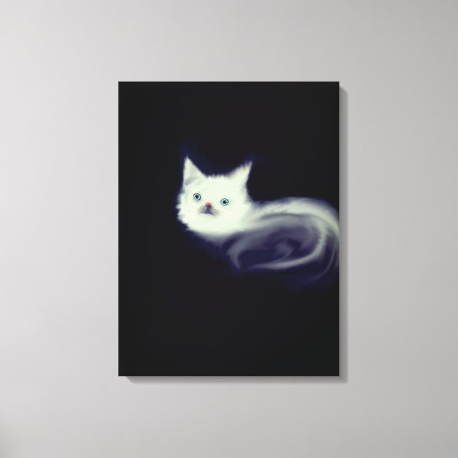 Mystic White Kitten Canvas Wall Art–Blue-Eyed Cat Print (Front)