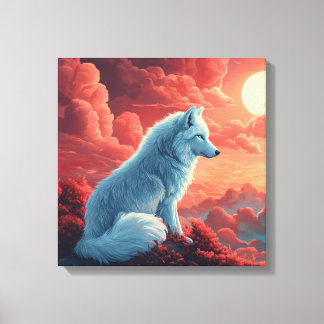Mystic white wolf at sunset canvas print