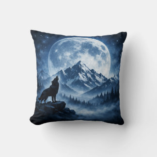 Mystic Wilderness Wolf Under Moon Throw Pillow