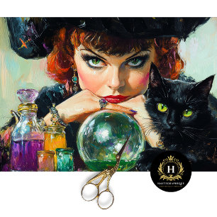 Mystic Witch & Black Cat Halloween Decoupage Tissue Paper