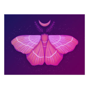 Mystic Witch Moth Under Moonlight Poster