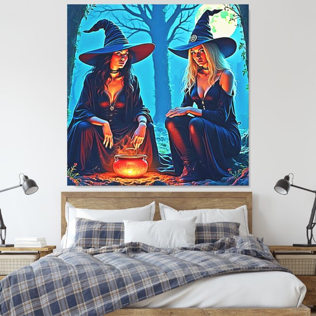 Mystic Witches Cauldron Spellbound Canvas Print (Insitu(Bedroom))