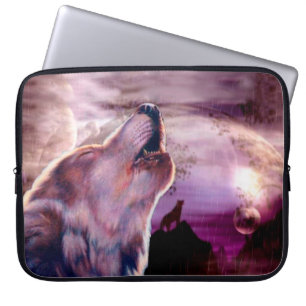 Mystic Wolf Howling at The Moon Laptop Sleeve