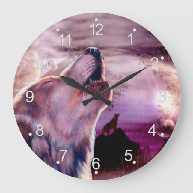 Mystic Wolf Howling at The Moon Large Clock (Front)