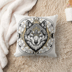Mystic Wolf Mandala Celestial Throw Pillow