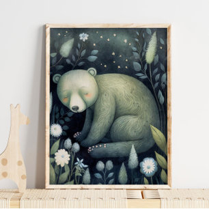 Mystic Woodland Sleepy Bear   Bear Wall Print