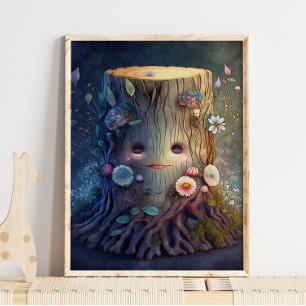 Mystic Woodland Tree Stump   Wall Print