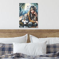 Mystical A Native American Woman With Wolves 18x24