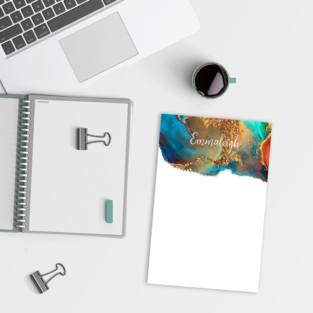 Mystical Abstract Teal Coral Gold Stationery (Creator Uploaded)
