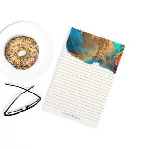 Mystical Abstract Teal Gold Monogram Lined Stationery