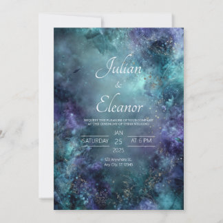 Mystical Alcohol Ink Teal Purple Gold Wedding Invitation