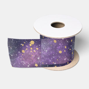 Mystical All Occasion Purple Gold Sparkles Stars  Satin Ribbon