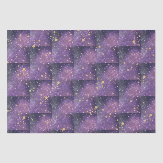 Mystical All Occasion Purple Gold Sparkles Stars Tissue Paper (Front)