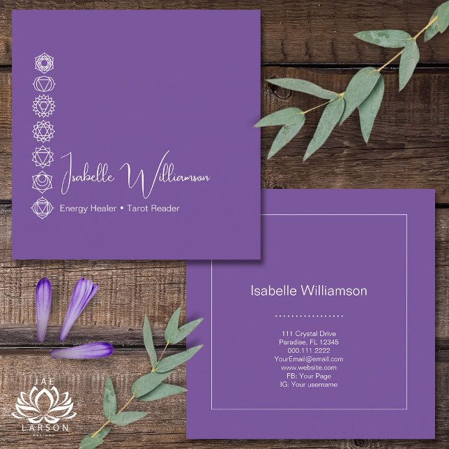 Mystical Amethyst Chakras Reiki Meditation Yoga Square Business Card (Creator Uploaded)