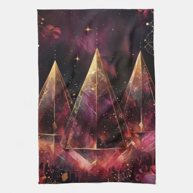 Mystical Amethyst Witchy Celestial Pattern Kitchen Towel (Vertical)