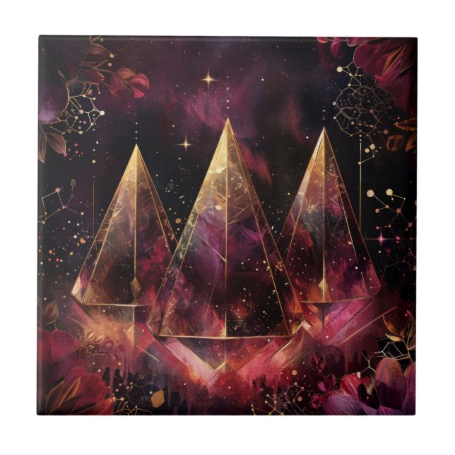 Mystical Amethyst Witchy Celestial Pattern Tile (Front)
