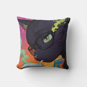 Mystical Anime Black Cat Throw Pillow