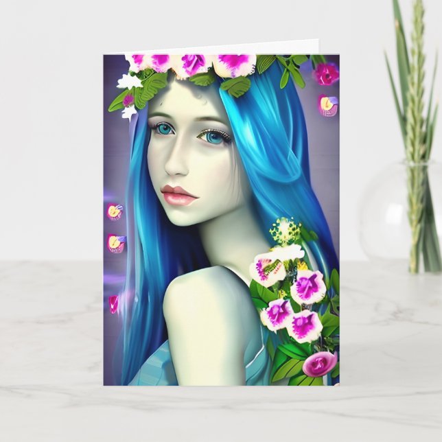 Mystical Art | Beautiful Blue Fairy Birthday Card (Front)