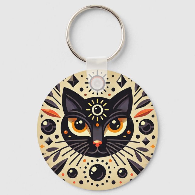 Mystical Artwork of a Black Cat  Keychain (Front)