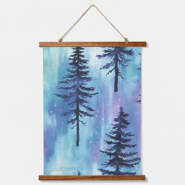 Mystical Aurora Woodland Pattern Hanging Tapestry (Front)