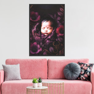 Mystical Baby and Purple Flowers Wall Art