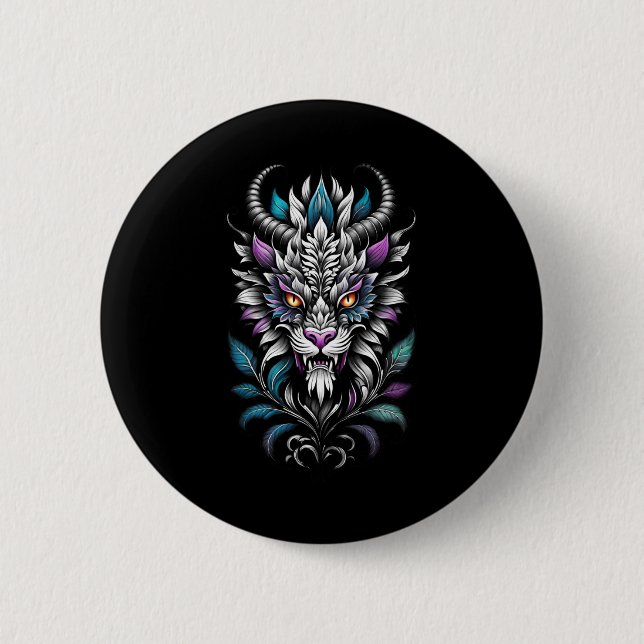 Mystical Beast Illustration – Burning Eyes Dragon  2 Inch Round Button (Front)