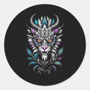 Mystical Beast Illustration – Burning Eyes Dragon Classic Round Sticker