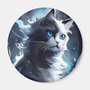 Mystical Black and White Kitten Watercolor Cat Magnet