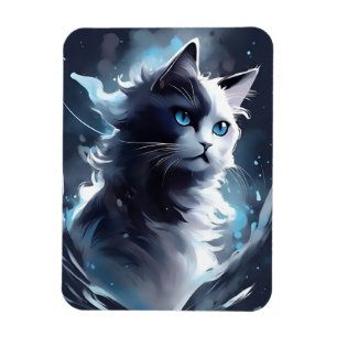 Mystical Black and White Kitten Watercolor Cat Magnet
