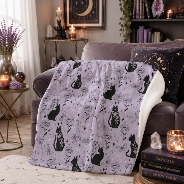 Mystical Black Cat and Butterfly Pattern | Witchy Sherpa Blanket (Creator Uploaded)