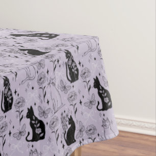 Mystical Black Cat and Butterfly Pattern   Witchy Tablecloth