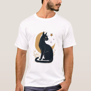 Mystical Black Cat and Crescent Moon T-Shirt