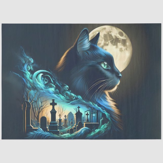 Mystical Black Cat and Graveyard Halloween Gothic  Tissue Paper (Front)