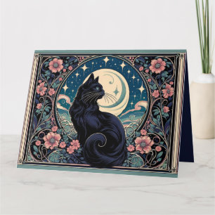 Mystical Black Cat Art Nouveau Card