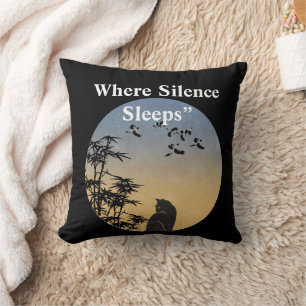Mystical Black Cat & Bamboo Twilight-Japanese art Throw Pillow