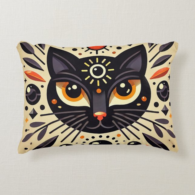 Mystical Black Cat Celestial Glow 🐱 Accent Pillow (Front)
