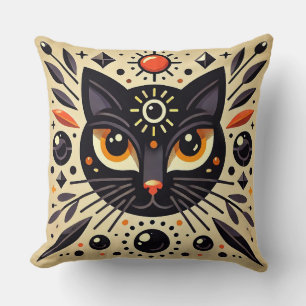 Mystical Black Cat Celestial Glow Home Decor  Throw Pillow