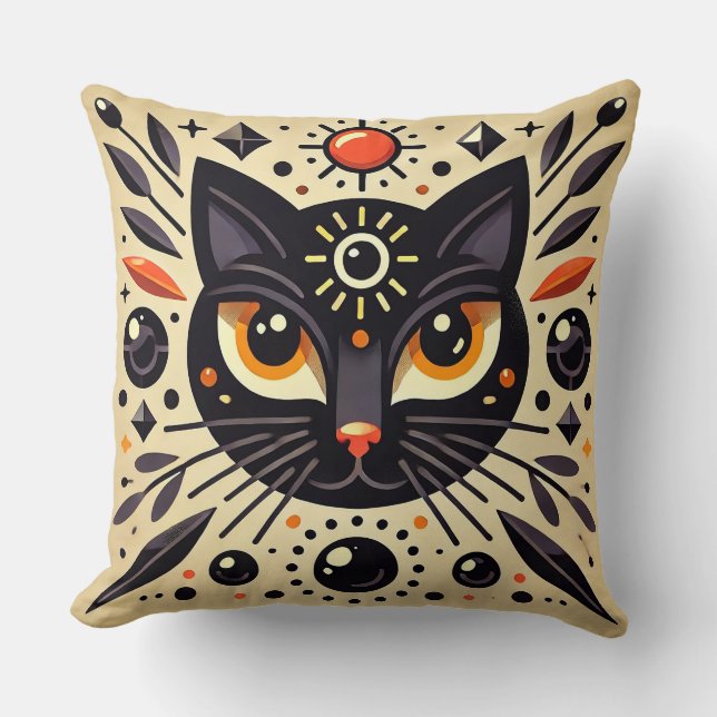 Mystical Black Cat Celestial Glow Home Decor  Throw Pillow (Front)