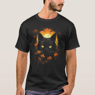 Mystical Black Cat Glowing Eyes Graphic - Autumn F T-Shirt