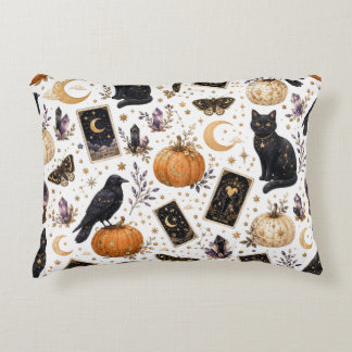 Mystical Black Cat Halloween Celestial Tarot Accent Pillow