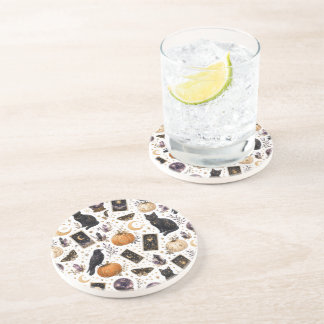 Mystical Black Cat Halloween Celestial Tarot Coaster