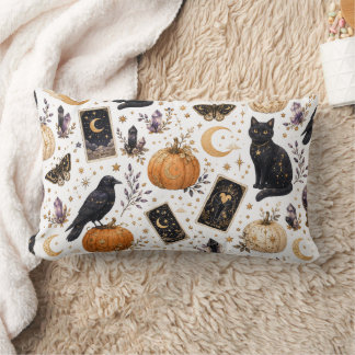 Mystical Black Cat Halloween Celestial Tarot Lumbar Pillow