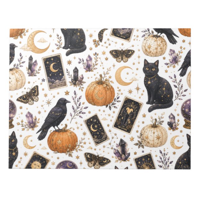 Mystical Black Cat Halloween Celestial Tarot  Notepad (Front)