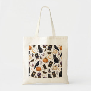 Mystical Black Cat Halloween Celestial Tarot Tote Bag