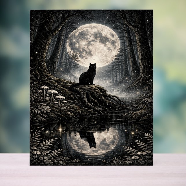 Mystical Black Cat Under Full Moon Forest  (Neutre)