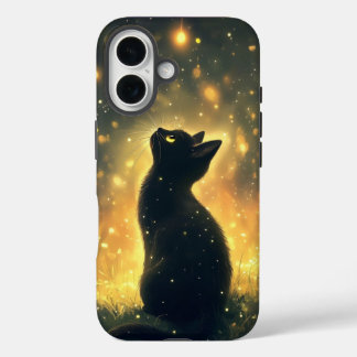 Mystical Black Cat Under Glowing Night Sky iPhone 16 Case